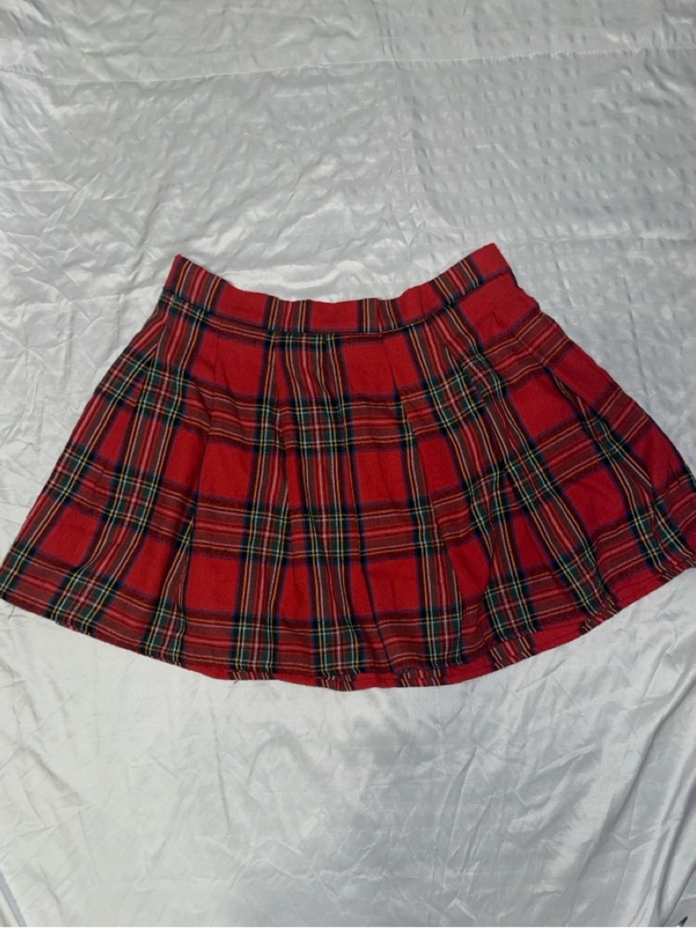 Red Plaid Pleated Mini Skirt - Women's